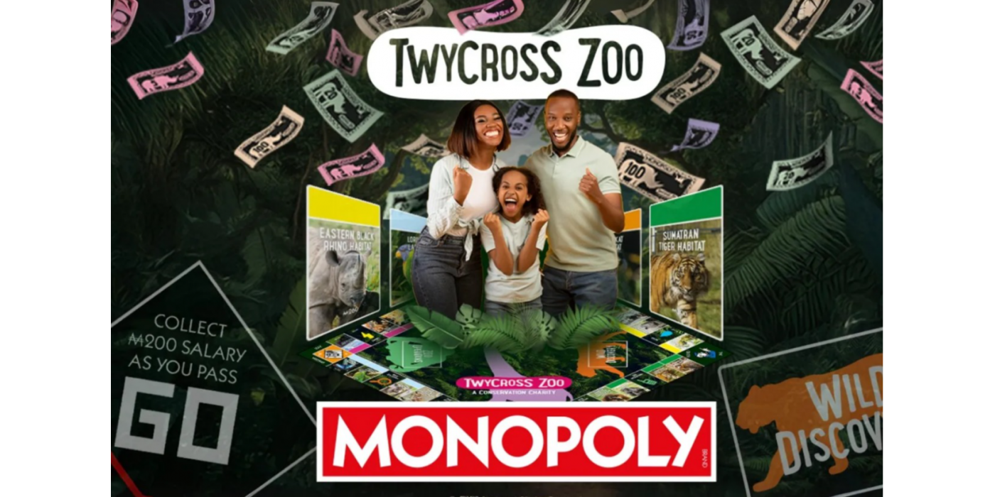 Win An Annual Family Pass, Gift Shop Goodie Bag and Special Edition Twycross Zoo Monopoly Game 